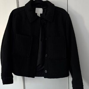 H&M Womems Black Cropped Boucle Wool Jacket - Size Small